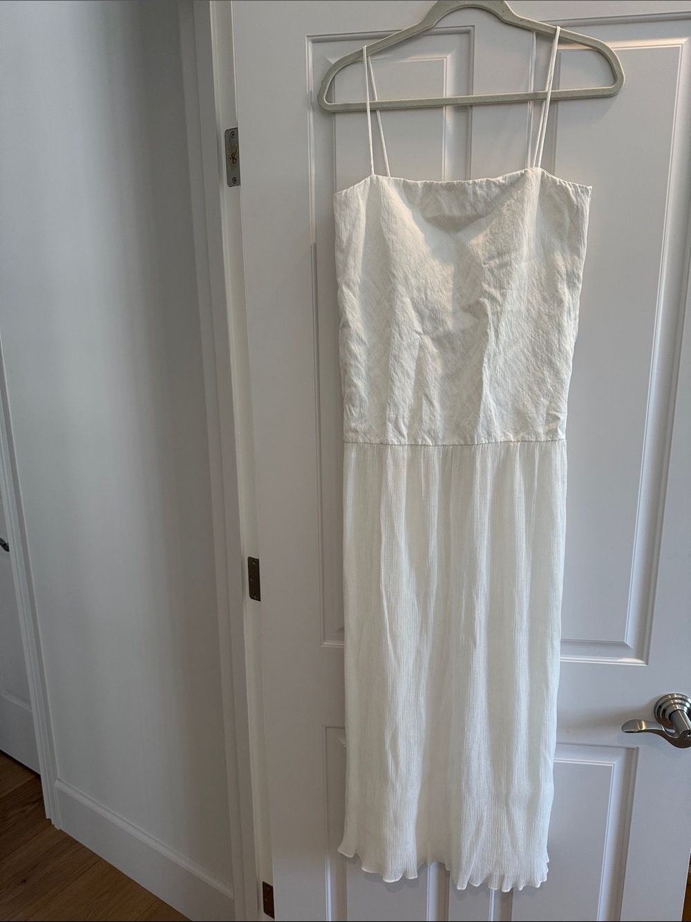 Zara Cream Midi Slip Dress with Spaghetti Straps
